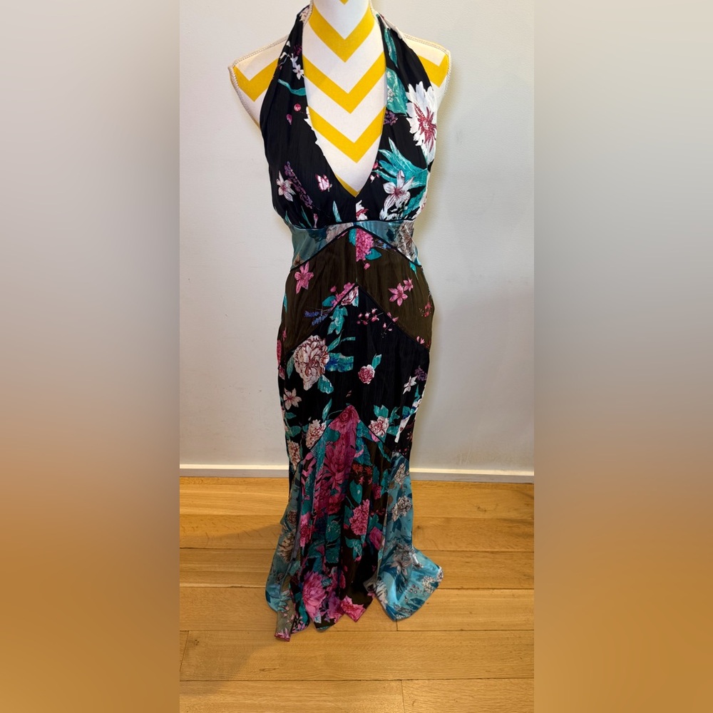 Diane Von Furstenberg Black and Pink Floral Maxi Dress